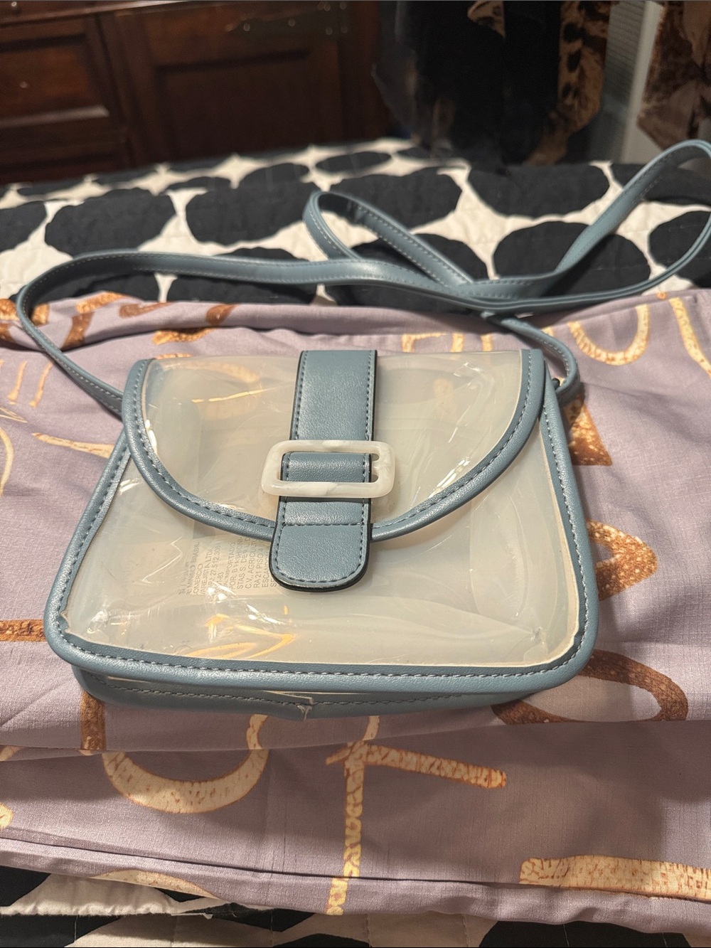 Sky Blue Clear Vinyl Crossbody Bag with Buckle Strap